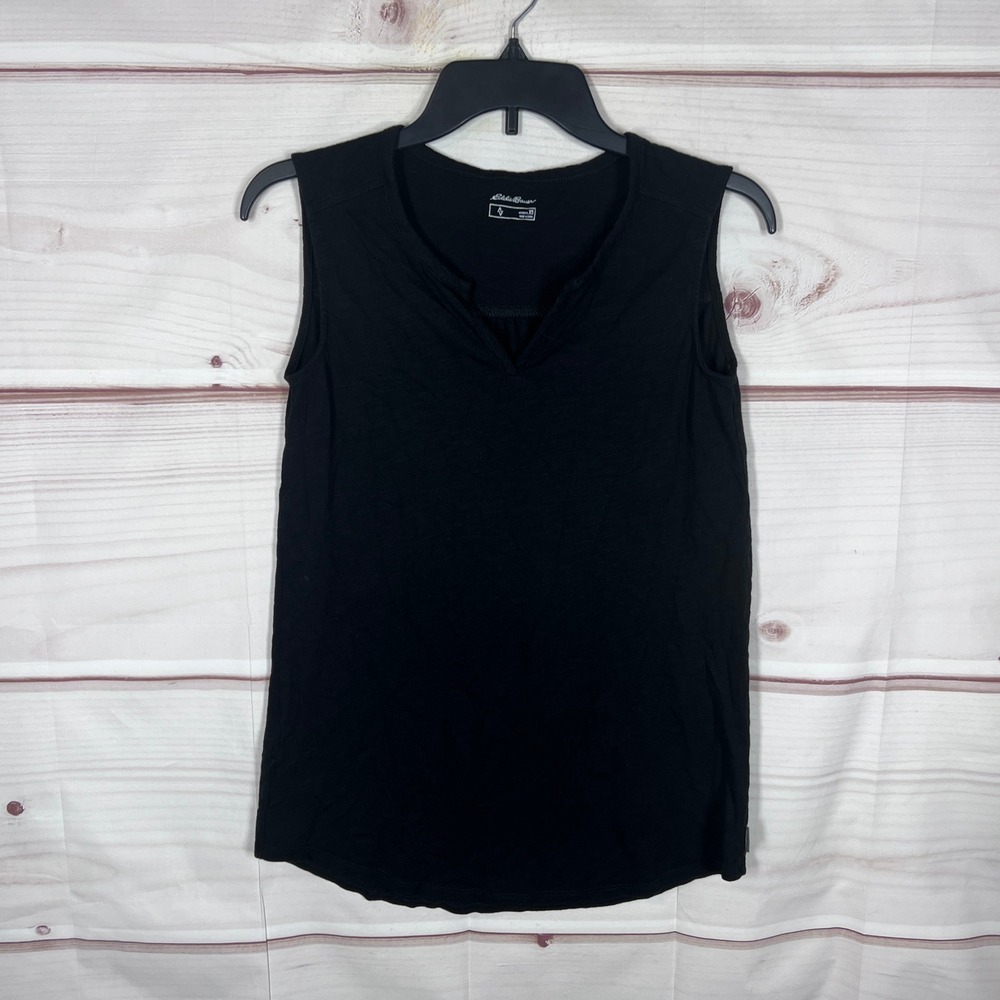 Eddie Bauer Tank Top Women XS Black V-Neck Sleeveless Cotton Blend Solid Basic